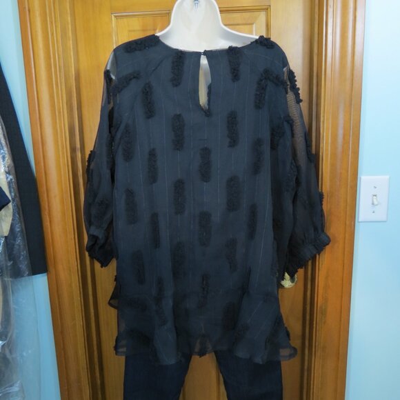 GiGiO Black Chiffon Textured Top ½ Sleeve Party Evening Oversized Large - Picture 6 of 11